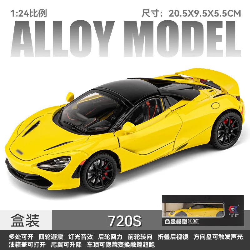 1/24 Scale McLaren 720s Super Sportcar Alloy Diecast Simulation Model Car With Sound And Light Pull Back Toys For Children Gifts