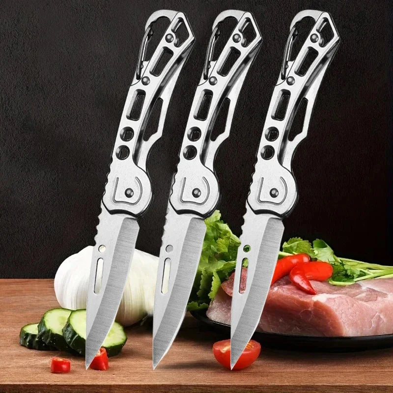 Portable Folding Knife Keychain Fruit Cutter Multipurpose Pocket Knife Utility Knives Stainless Steel Knife Kitchen Accessories