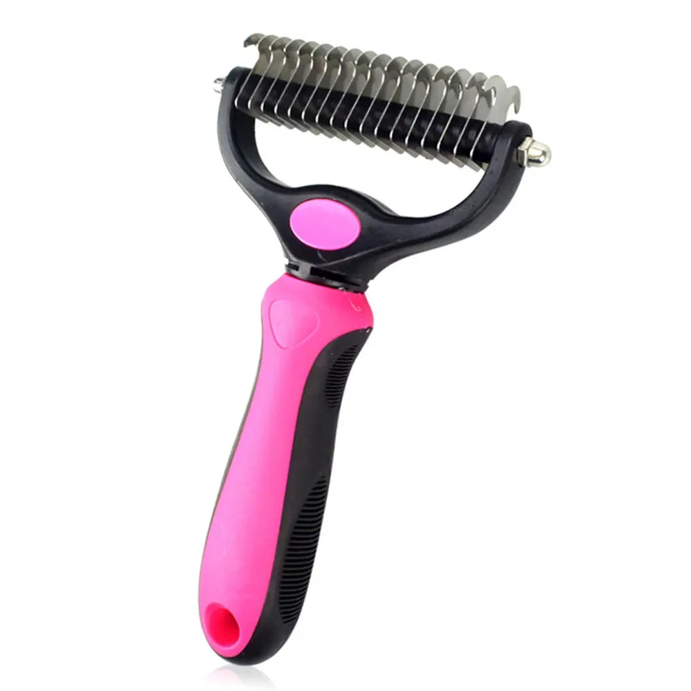 2-Side Dematting Tool for Dogs & Cats Pets Grooming Brush Double Sided Shedding and Dematting Undercoat Rake Hair Removal Co Dog