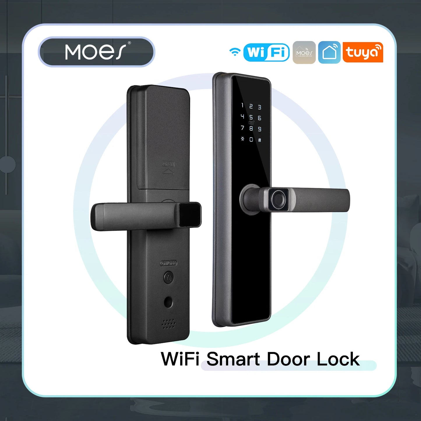 WiFi Smart Door Lock Indoor Password Fingerprint Remote Unlock Keycard Antihijack Tamper Alarm Battery Powered Temporary Charge