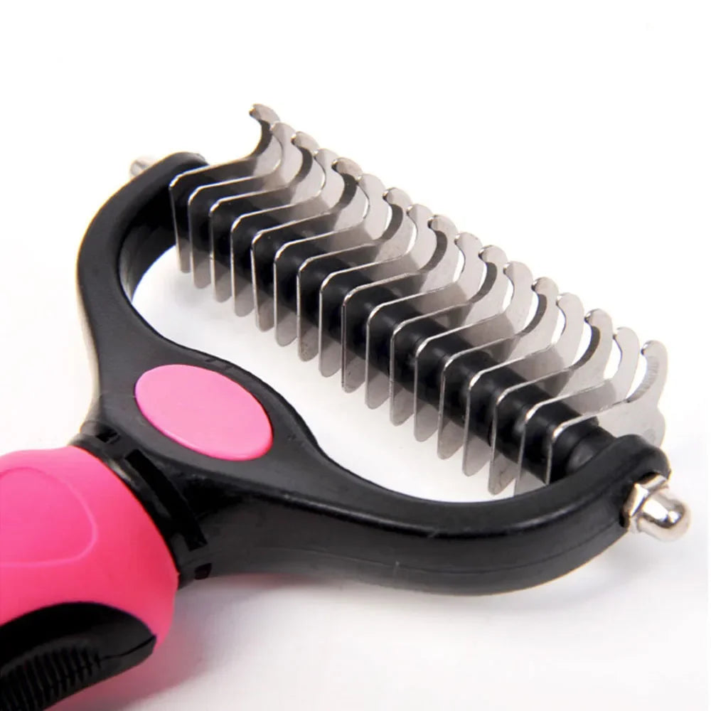 2-Side Dematting Tool for Dogs & Cats Pets Grooming Brush Double Sided Shedding and Dematting Undercoat Rake Hair Removal Co Dog