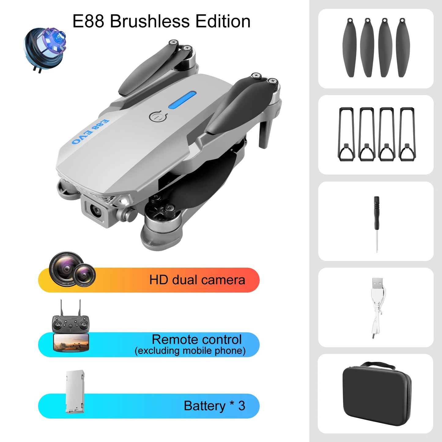 New 2024 E88 EVO Upgrade UAV More Powerful Brushless Motor 4K Professional HD Camera Our Motors are More Durable than Others
