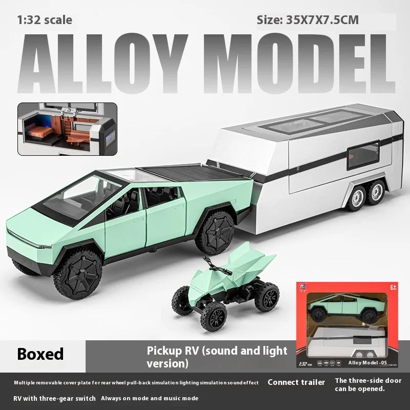 1/32 Cybertruck Pickup Trailer RV Metal Alloy Toys Car Model Diecast Off-road Vehicle Gift For Boys Kids Collection