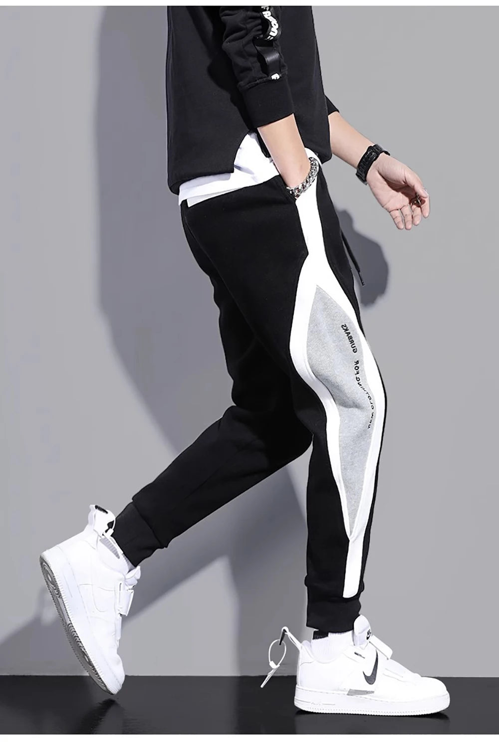 2024 Splicing Men's Pants Spring Autumn Wide Loose Casual Pants Patchwork Sports Elastic Rope Fashion Tie-foot Male Trousers