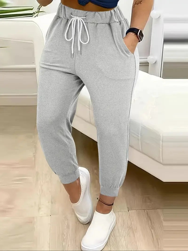 Plus size European and American cross-border autumn and winter new casual solid color pocket leggings
