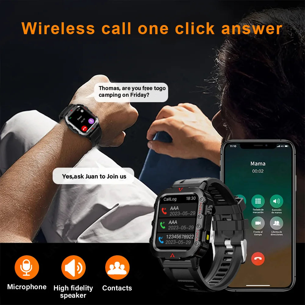 Outdoor Smartwatches For Huawei Xiaomi Connect Phone Men Flashlight Weather Distance Message Sport Tracker Bluetooth Smart Watch
