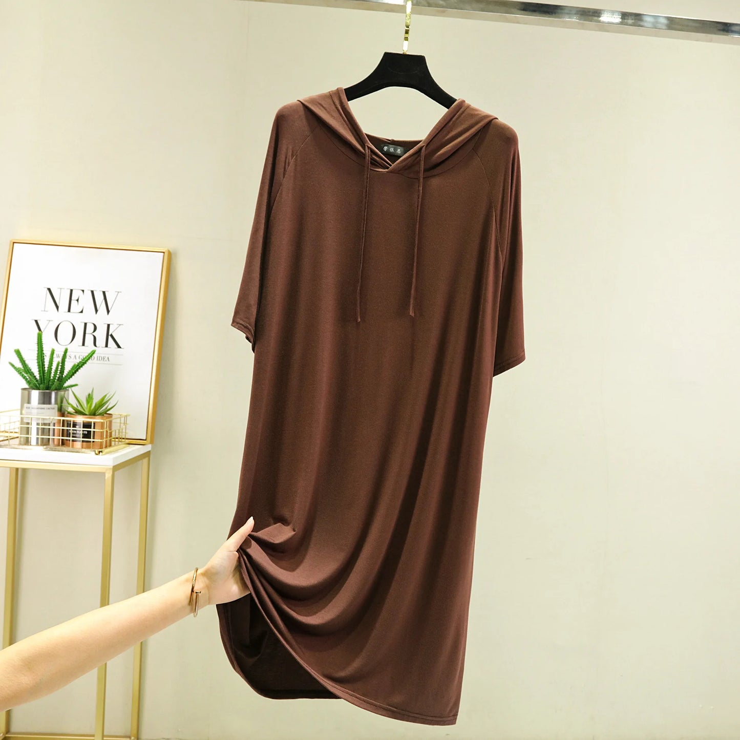 Spring Summer Hooded dress half sleeves Modal Casual Loose Long dress Solid colors female clothing streetwear