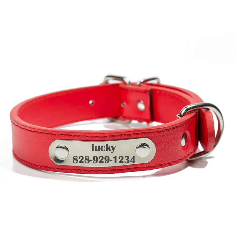 Personalized Dog Collar Custom PU Leather Dog Collar For Small Medium Large Dogs Cats Free Engraved Name ID Tag Pet Dog Collars