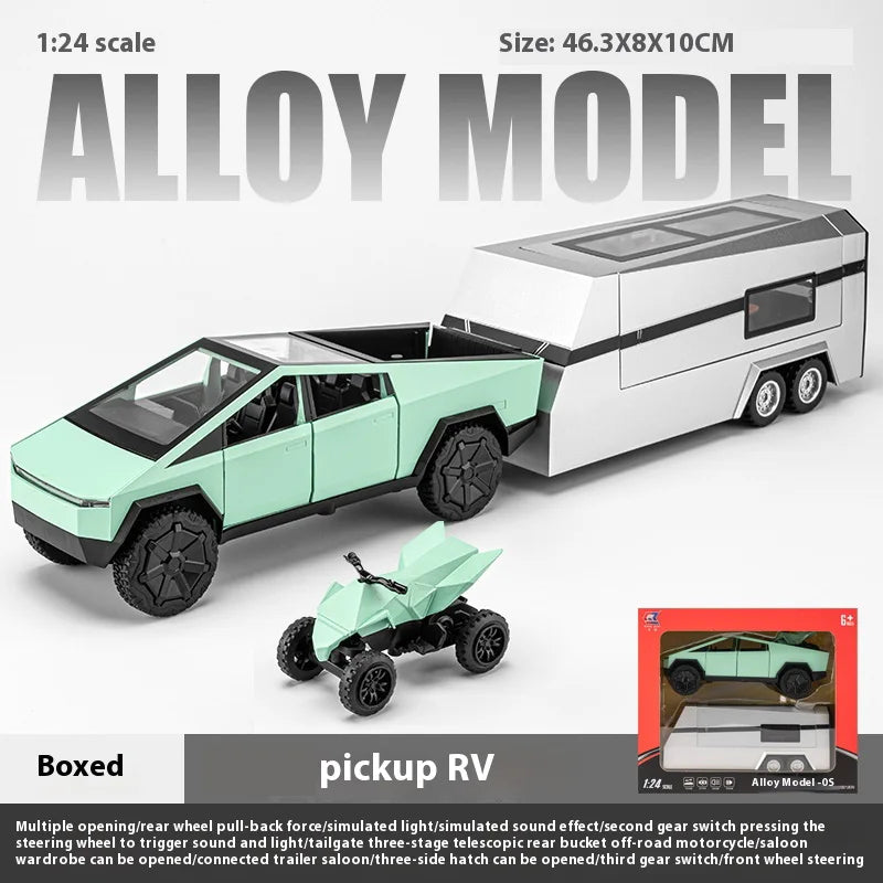 Cybertruck Pickup Trailer RV Metal Alloy Toys Car Model Diecast Off-road Vehicle Gift For Boys Kids Collection truck ornaments