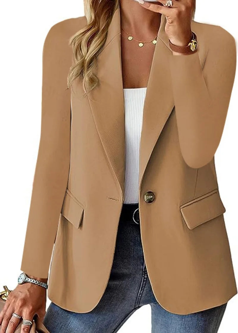 New Autumn Fashion Women Solid Button Blazers Coat Lapel Long Sleeve Hatless Casual Jacket Oversized Work Office Female Business