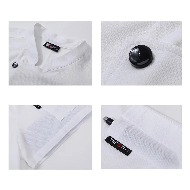 Western Restaurant Men's Solid Color Kitchen Jacket Summer Hotel Female Cook Uniform 360°Breathable Black and White Chef Outfit