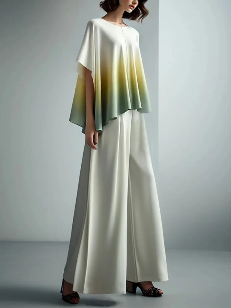 Missuoo Women's 2025 Casual T-shirt Round Neck Short Sleeves Gradient Color Pleated Shirts Female Elegant Summer Shirt Tops