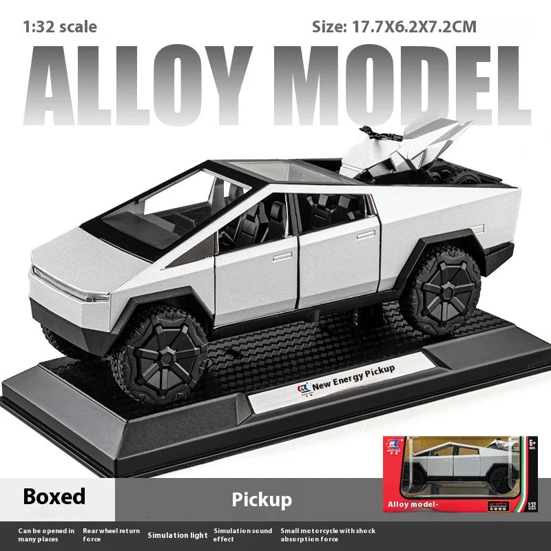 Cybertruck Pickup Trailer RV Metal Alloy Toys Car Model Diecast Off-road Vehicle Gift For Boys Kids Collection truck ornaments