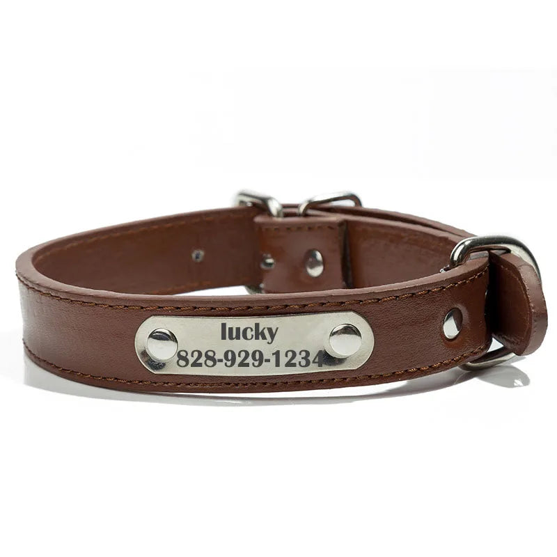 Personalized Dog Collar Custom PU Leather Dog Collar For Small Medium Large Dogs Cats Free Engraved Name ID Tag Pet Dog Collars