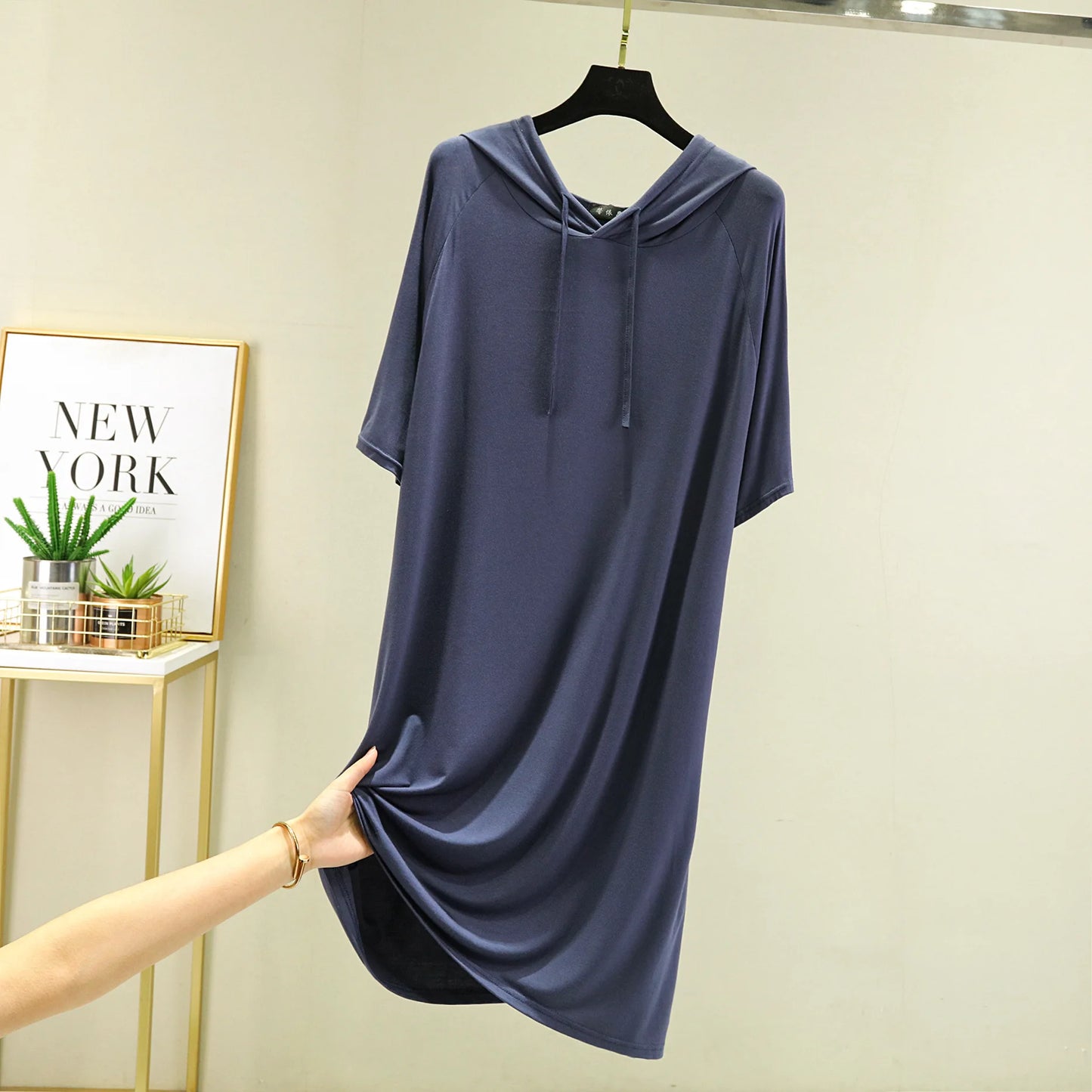 Spring Summer Hooded dress half sleeves Modal Casual Loose Long dress Solid colors female clothing streetwear