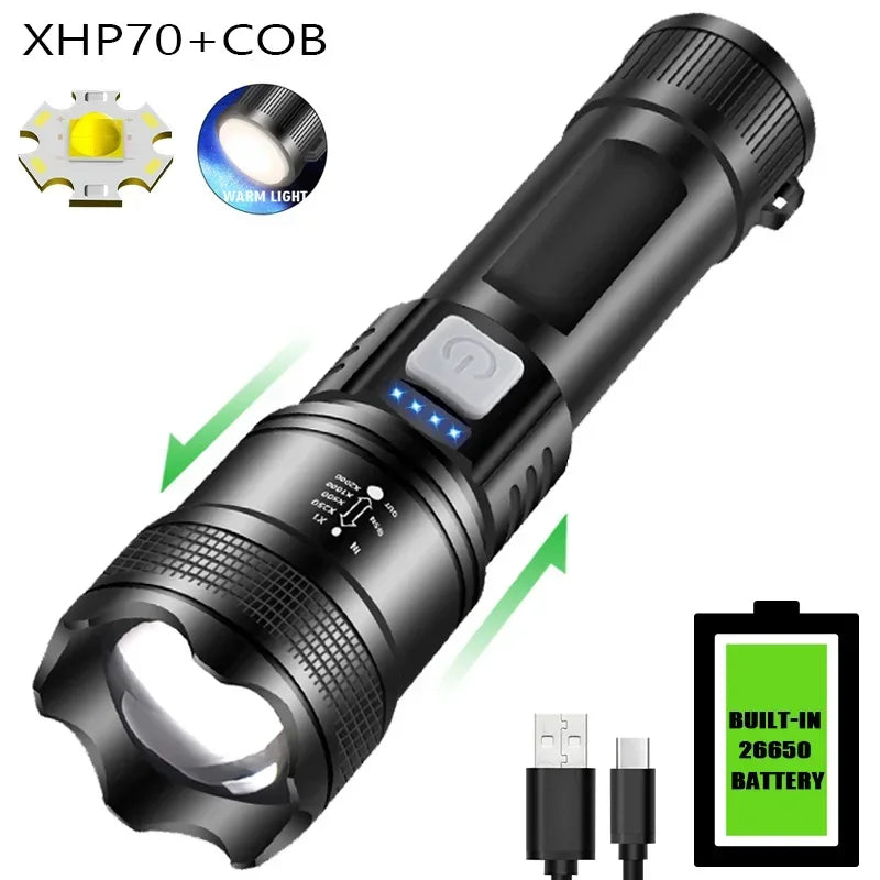 Portable Rechargeable LED Flashlights High Power Military Tactical Flashlight With Sidelight Torch Outdoor Camping Fishing Lamp