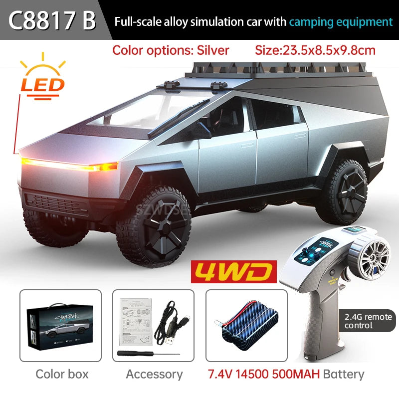 JJRC C8817 RC Car Alloy Cybertruck Car model Simulation Off-road Vehicle Camping Equipment Pickup Truck Kids Toys Boy Gifts