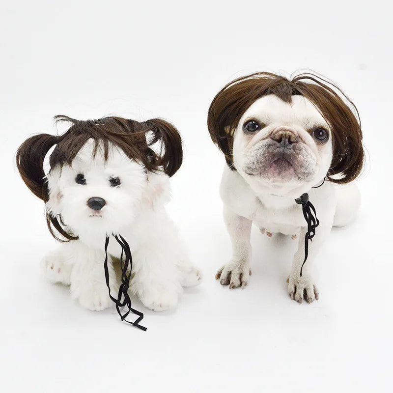 1pc Pet wig DIY hairstyle Cat and dog headgear Pet accessories Festival decoration Headscarf Short style straight bangs wig