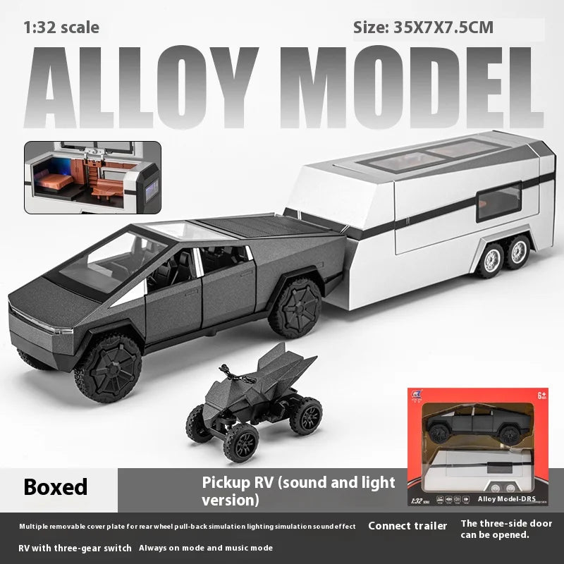1/32 Cybertruck Pickup Trailer RV Metal Alloy Toys Car Model Diecast Off-road Vehicle Gift For Boys Kids Collection