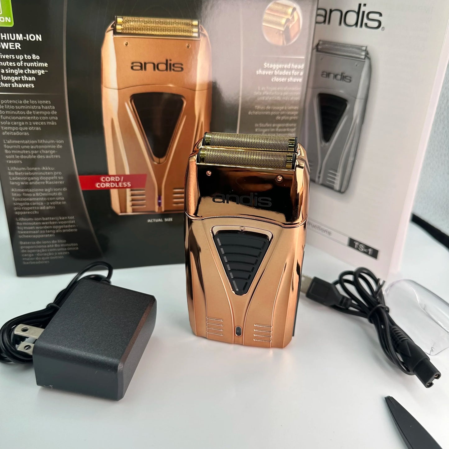 Original Andis Profoil Lithium Plus 17205 Barber Hair Cleaning Electric Shaver For Men Beard Stubble Razor Bald Shaving Machine