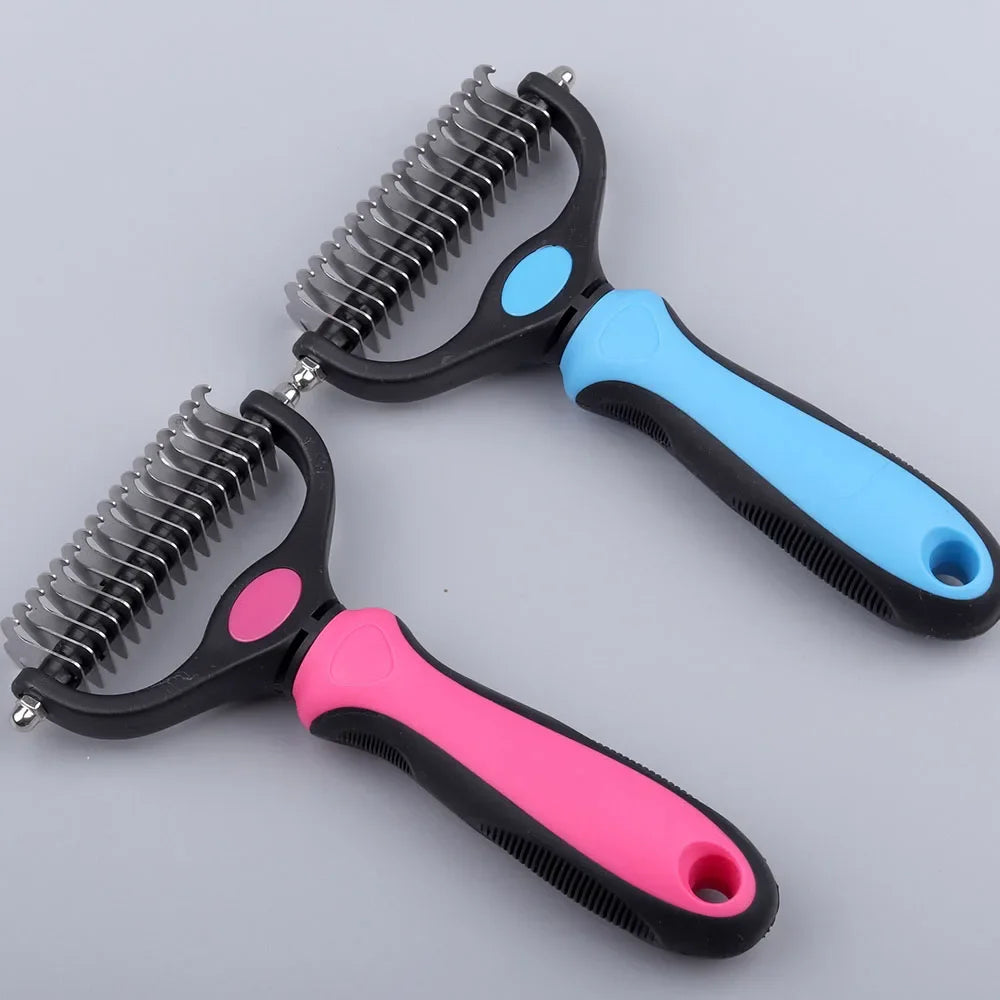 2-Side Dematting Tool for Dogs & Cats Pets Grooming Brush Double Sided Shedding and Dematting Undercoat Rake Hair Removal Co Dog