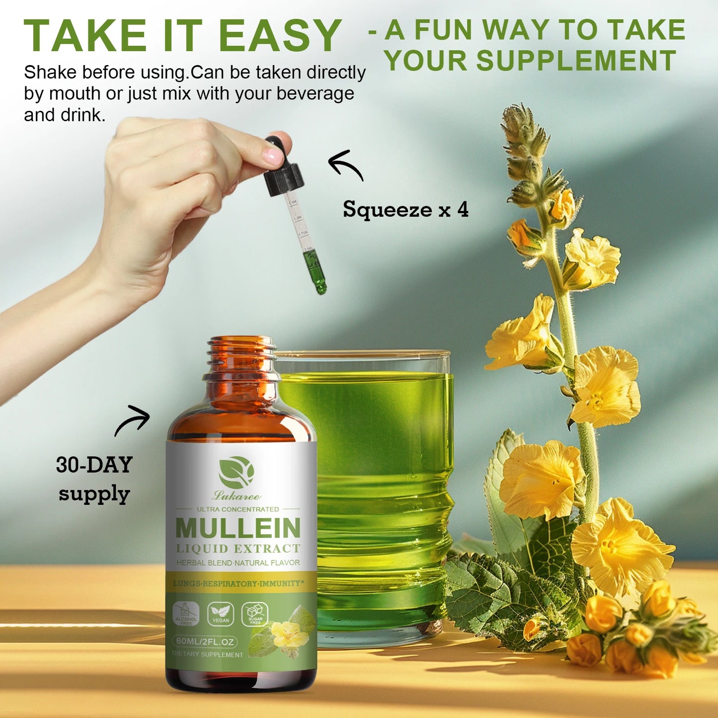 Mullein Drops for Lungs - Mullein Leaf Extract Supplement - Lung & Bronchial Cleanse - Respiratory Health Support