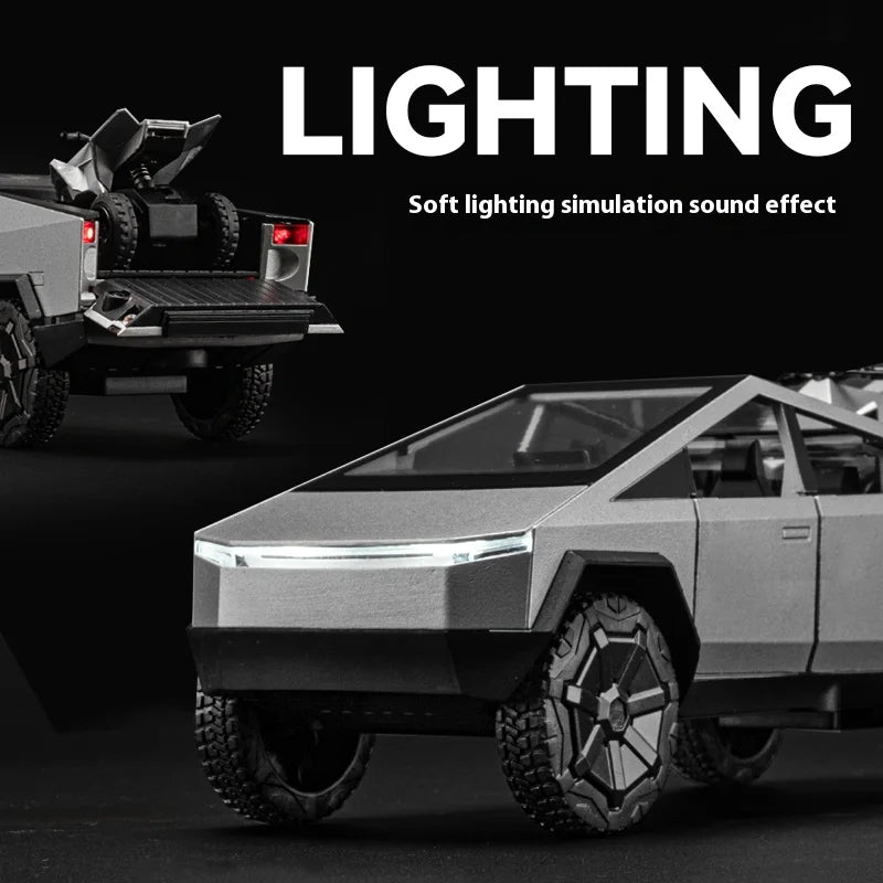 Cybertruck Pickup Trailer RV Metal Alloy Toys Car Model Diecast Off-road Vehicle Gift For Boys Kids Collection truck ornaments