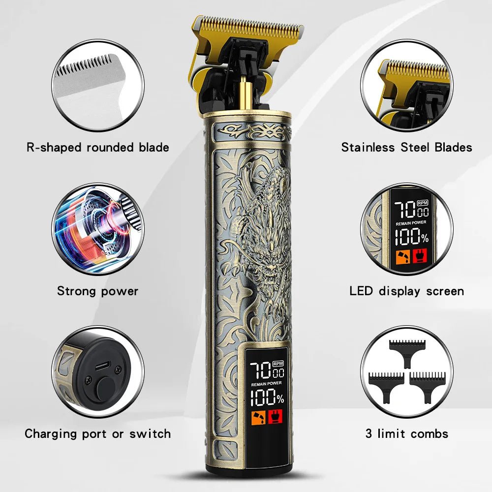 HIENA T9 hair clipper Professional barber Hair cutting Electric trimmer led display strong Power Dragon buddha hair Clippers
