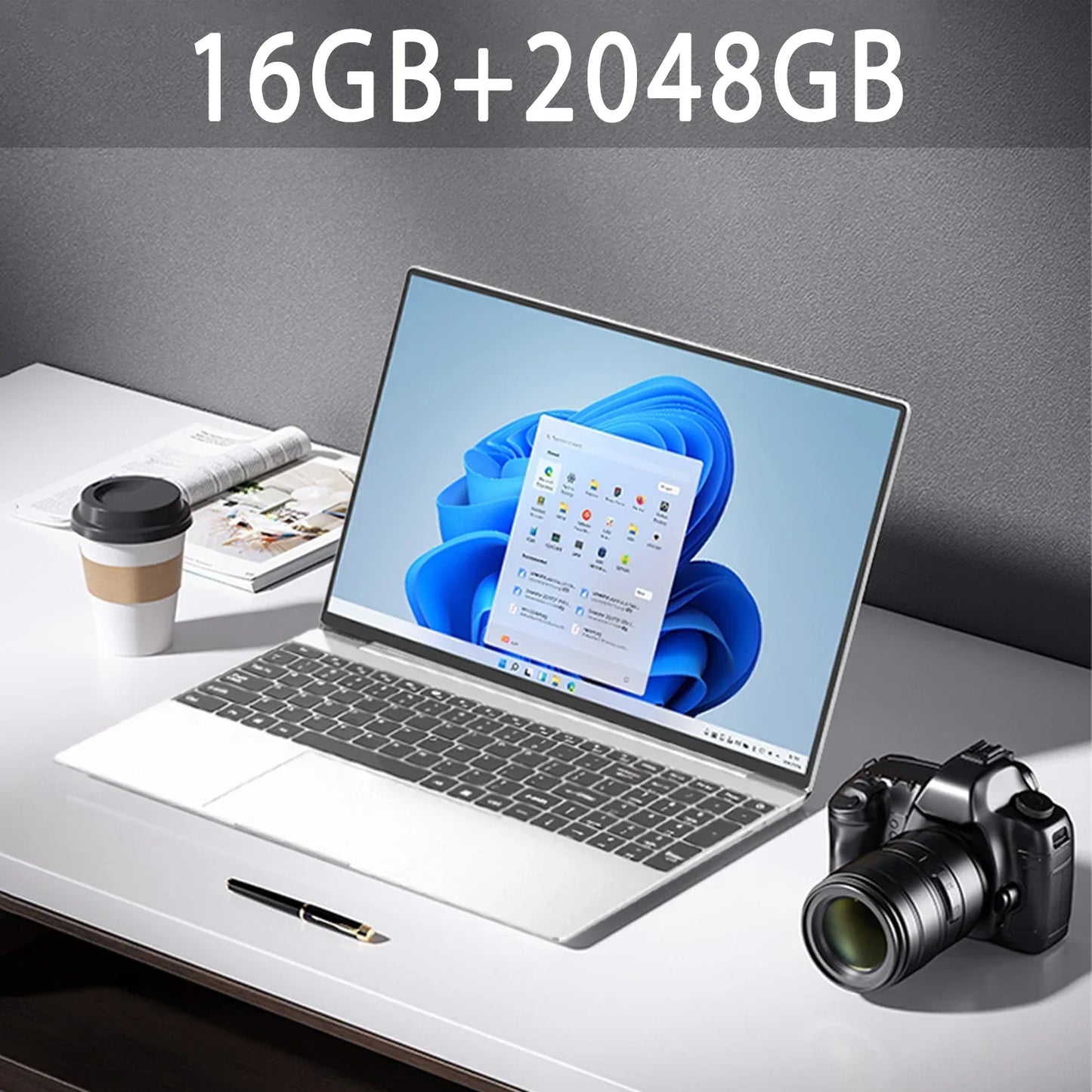 15.6" Ultra Slim Laptop 16GB RAM 2TB SSD Intel N3700 Notebook Gamer 1920*1080 Display Office Study Computer PC Windows 11 Pro