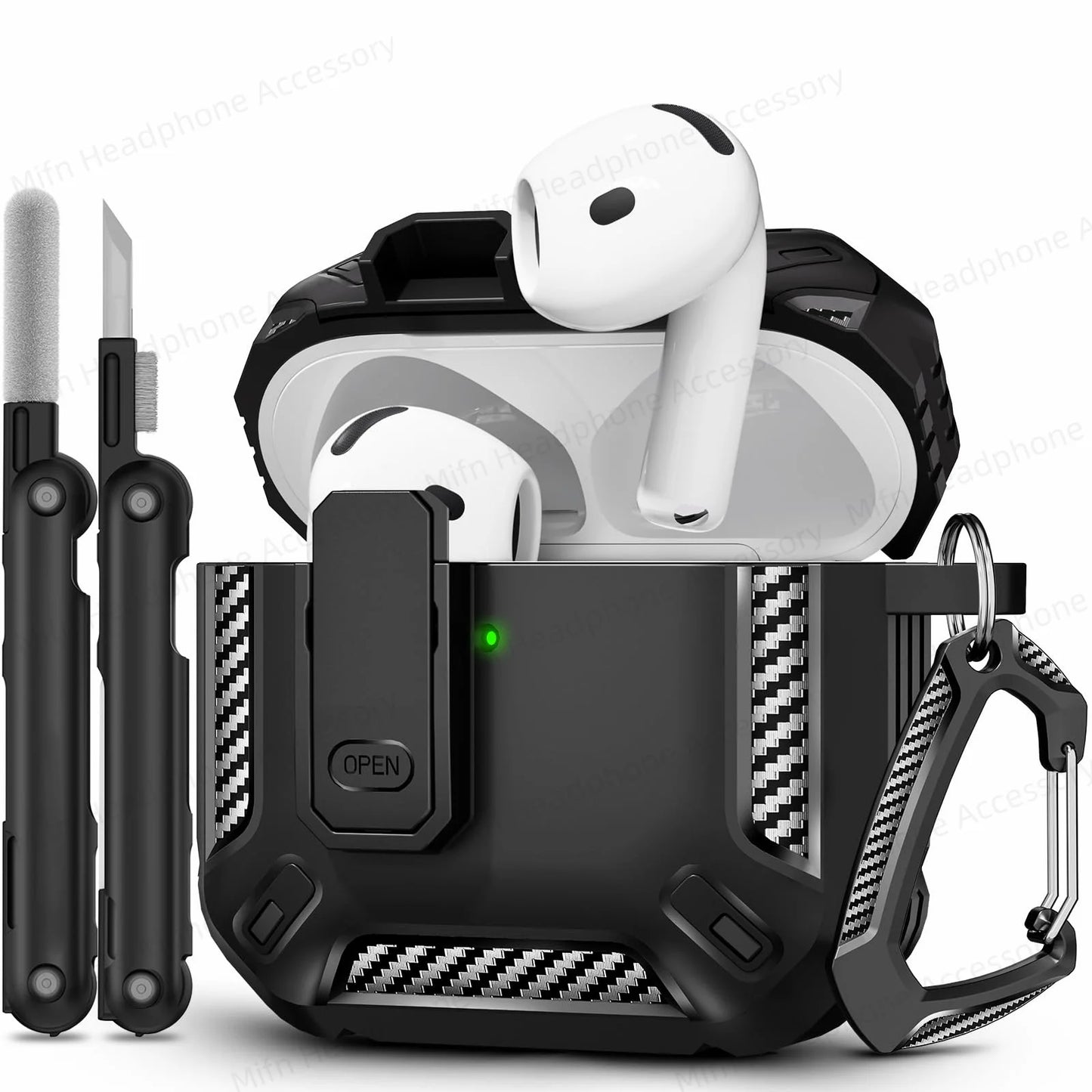 for New AirPods 4 Case with Secure Lock Case Drop Protection Cover with Cleaner Keychain For Airpods 4th Generation 2024 Headset
