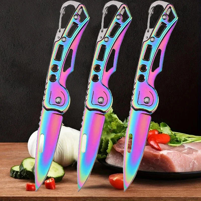 Portable Folding Knife Keychain Fruit Cutter Multipurpose Pocket Knife Utility Knives Stainless Steel Knife Kitchen Accessories