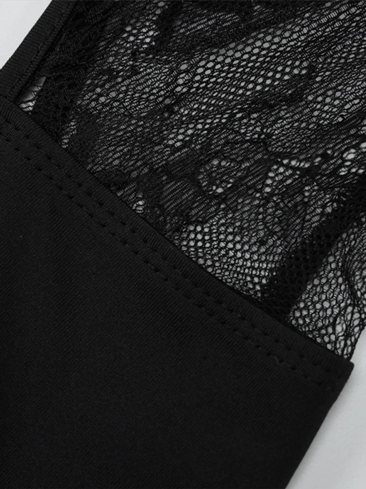Patchwork Mesh Women Dresses Sexy O Neck Sleeveless Hollow Backless Leaky Waist Slim Long Dress 2025 New Lace Hollow Club Robes