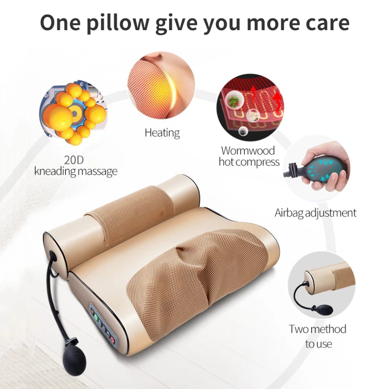 Jinkairui 2 in 1 Newest Upgrade Cervical Traction and Neck Massager Pillow Wormwood Relieve Pain Promote Sleep Solve Insomnia