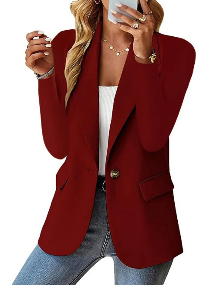 New Autumn Fashion Women Solid Button Blazers Coat Lapel Long Sleeve Hatless Casual Jacket Oversized Work Office Female Business