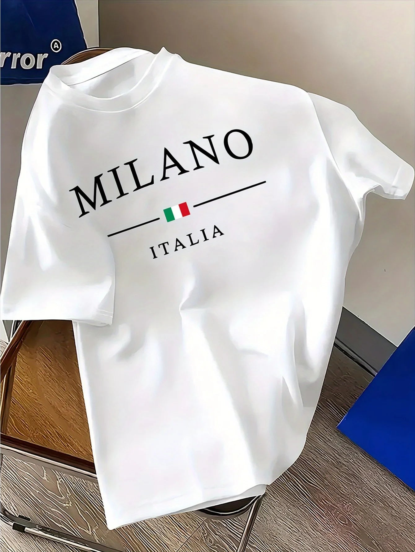 Summer men's 100% pure cotton casual loose plus size fashionable MILANO ITALIA printed round neck short sleeved T-shirt top