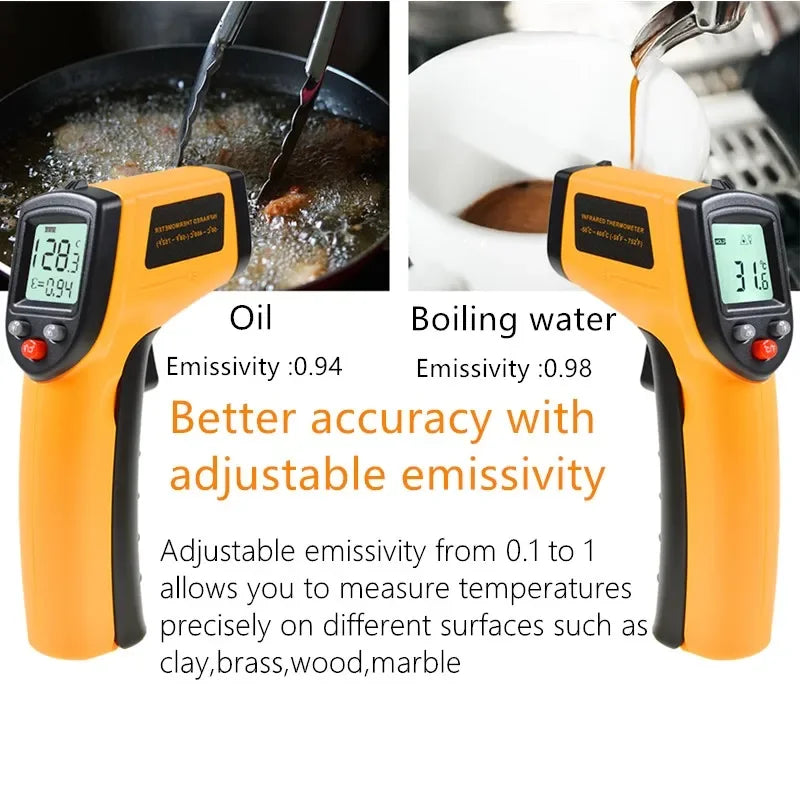 Infrared Thermometer, Portable Temperature Gun for Cooking, Pizza Oven, Grill & Engine - Laser Surface Temperature Reader