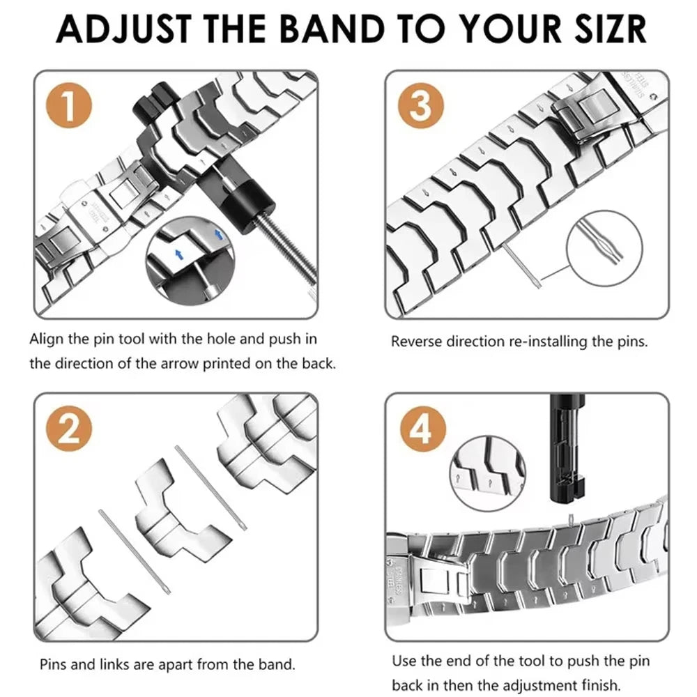 For Amazfit T-REX 3 Smart Watch Strap Metal Stainless Steel Adjustable Band Bracelet Luxurious Belt For Huami Amazfit t rex 3