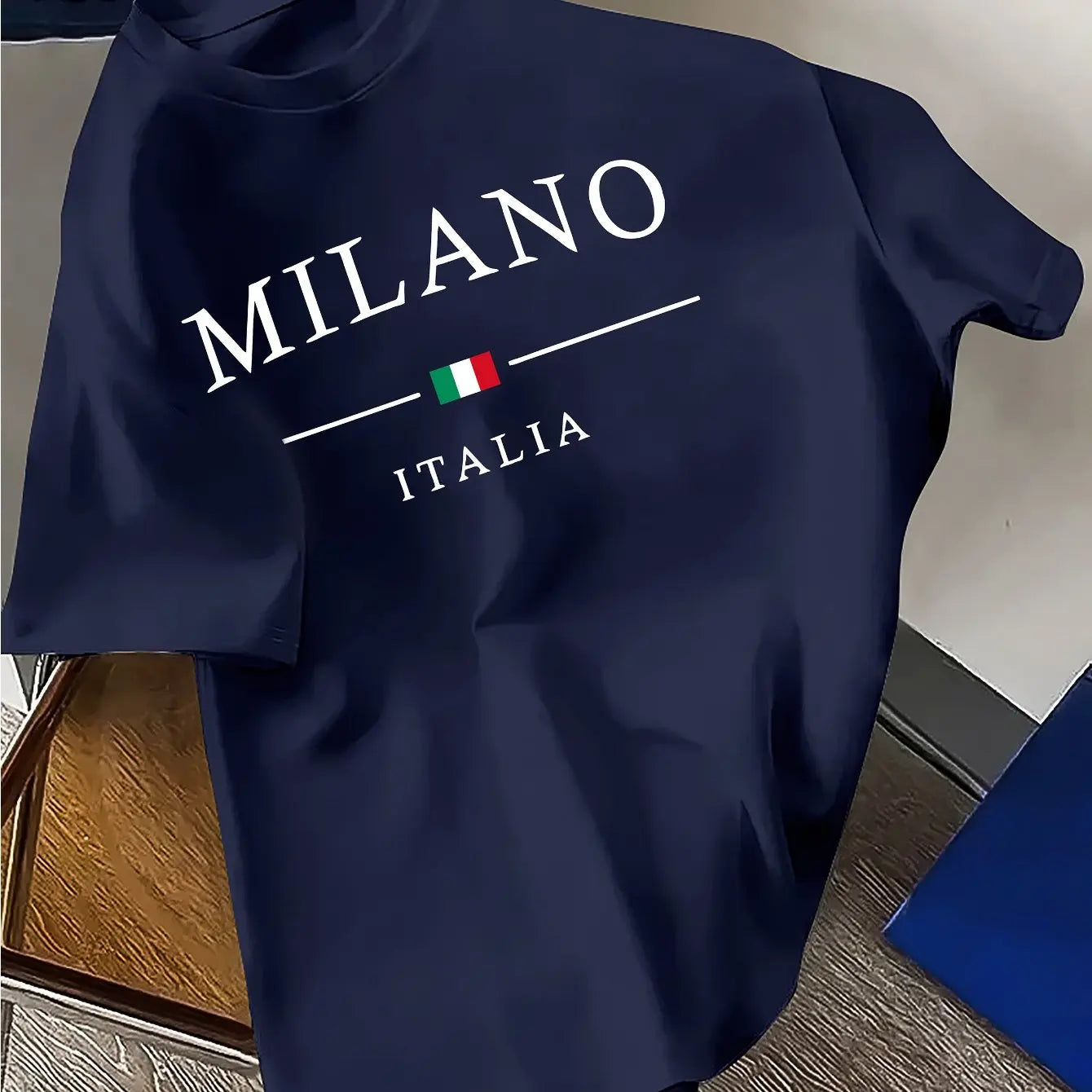 Summer men's 100% pure cotton casual loose plus size fashionable MILANO ITALIA printed round neck short sleeved T-shirt top