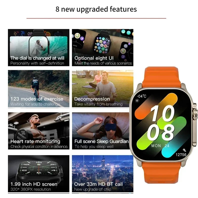 LAXASFIT New Watch T800 U2 Smart Watch 2025 Mens Womens Tracking Bluetooth Talk BT Music Wireless Charging Smart Watch