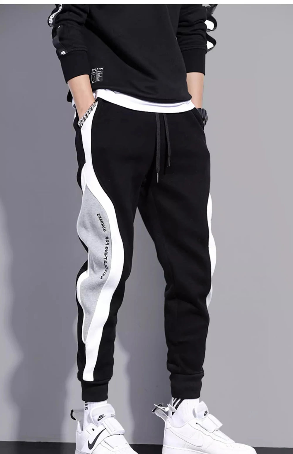2024 Splicing Men's Pants Spring Autumn Wide Loose Casual Pants Patchwork Sports Elastic Rope Fashion Tie-foot Male Trousers