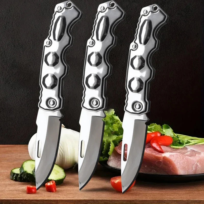 Portable Folding Knife Keychain Fruit Cutter Multipurpose Pocket Knife Utility Knives Stainless Steel Knife Kitchen Accessories