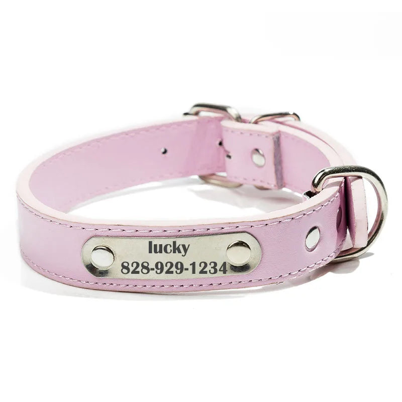 Personalized Dog Collar Custom PU Leather Dog Collar For Small Medium Large Dogs Cats Free Engraved Name ID Tag Pet Dog Collars