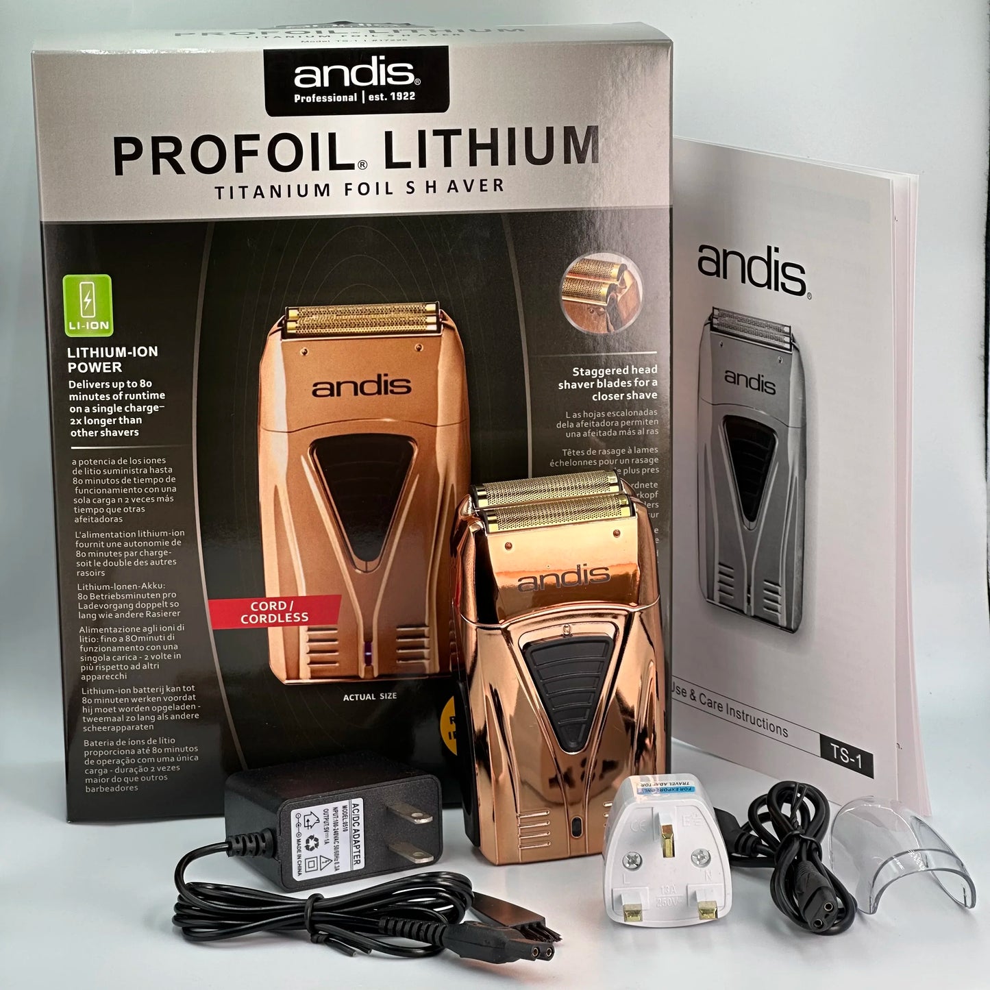 Original Andis Profoil Lithium Plus 17205 Barber Hair Cleaning Electric Shaver For Men Beard Stubble Razor Bald Shaving Machine