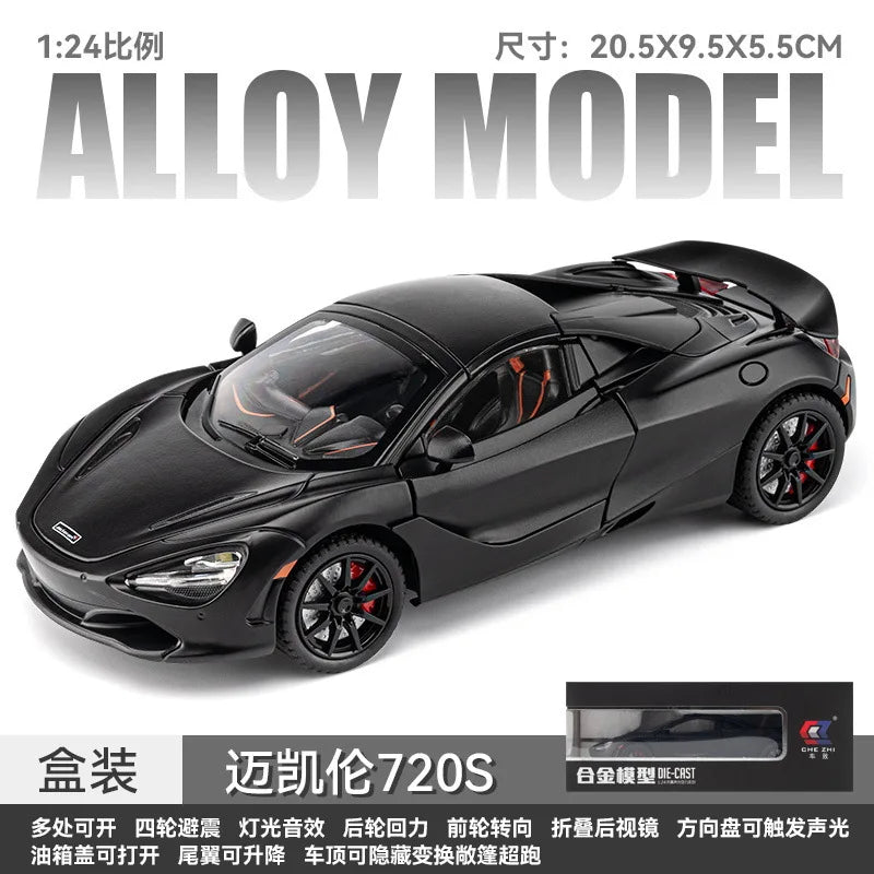 1/24 Scale McLaren 720s Super Sportcar Alloy Diecast Simulation Model Car With Sound And Light Pull Back Toys For Children Gifts