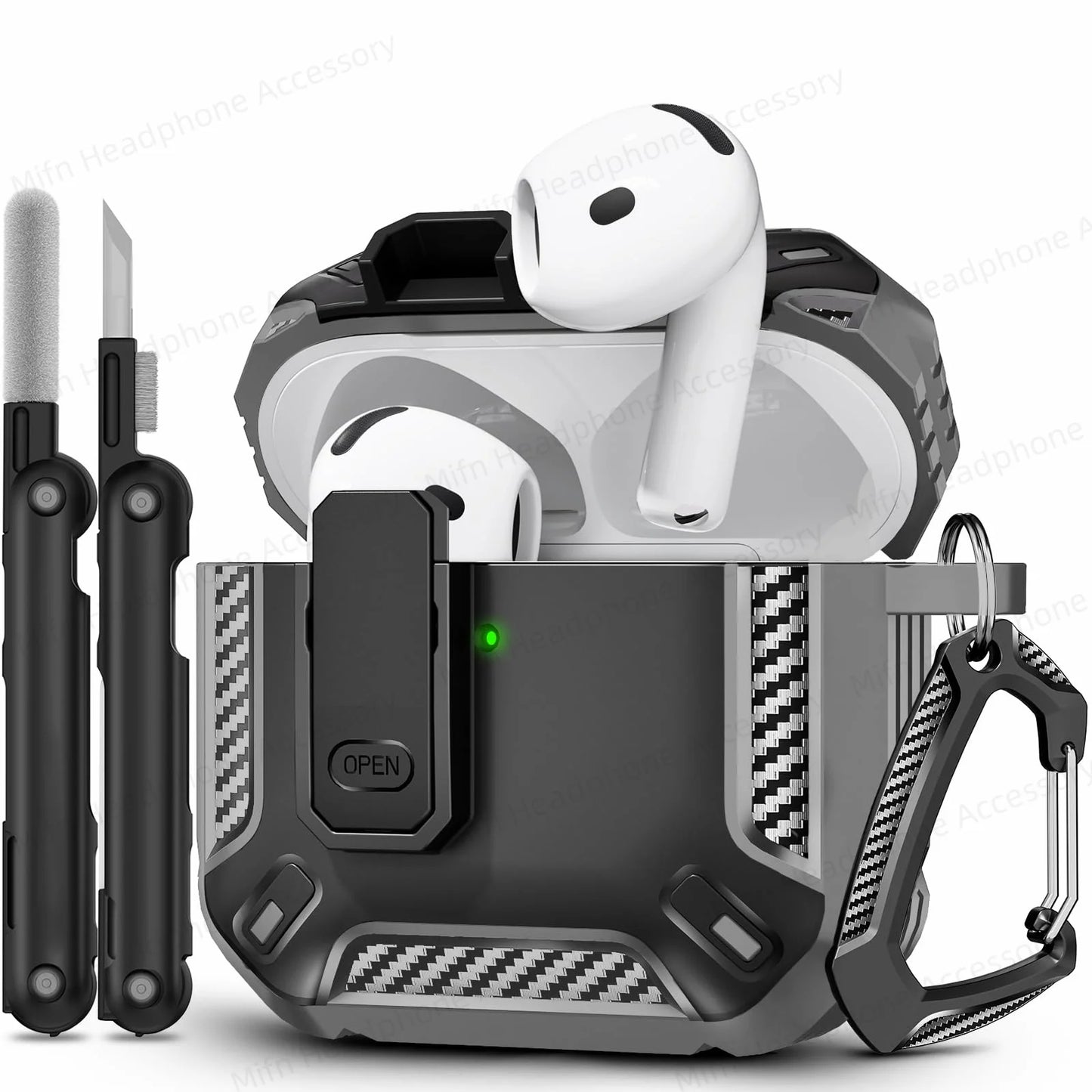for New AirPods 4 Case with Secure Lock Case Drop Protection Cover with Cleaner Keychain For Airpods 4th Generation 2024 Headset