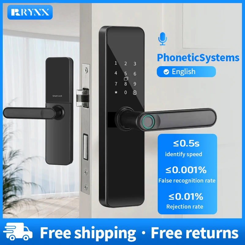 RYNX Electronic Lock With Biometric Fingerprint for Intelligence Door Lock Smart Keyless Home Life Least 5 Quick Unlocking Ways