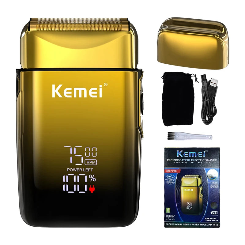 Kemei TX10 New Electric Shaver with LED Display Screen Rechargeable Hair Beard Razor Bald Head Shaving for Men