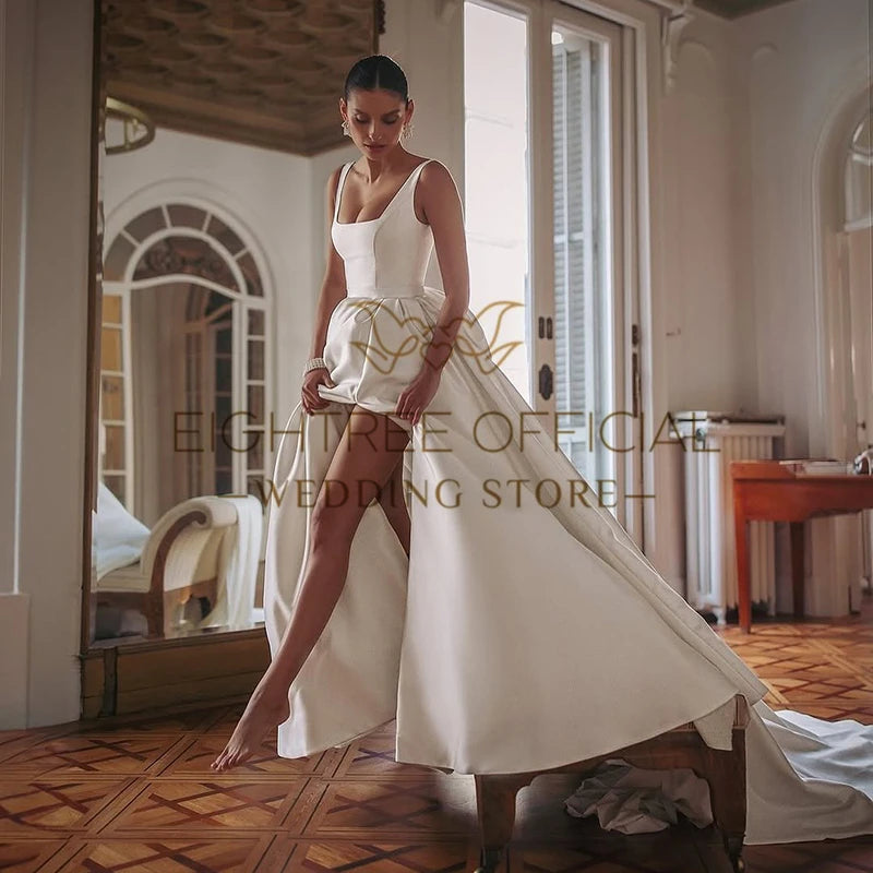 Eightree 2025 A-Line Wedding Dresses Square Collar Sleeveless Satin Bridal Dress Women Evening Wedding Prom Gowns Customized
