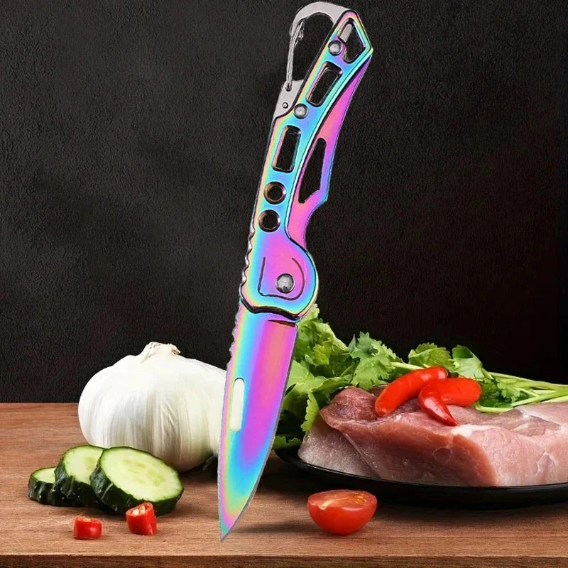 Portable Folding Knife Keychain Fruit Cutter Multipurpose Pocket Knife Utility Knives Stainless Steel Knife Kitchen Accessories