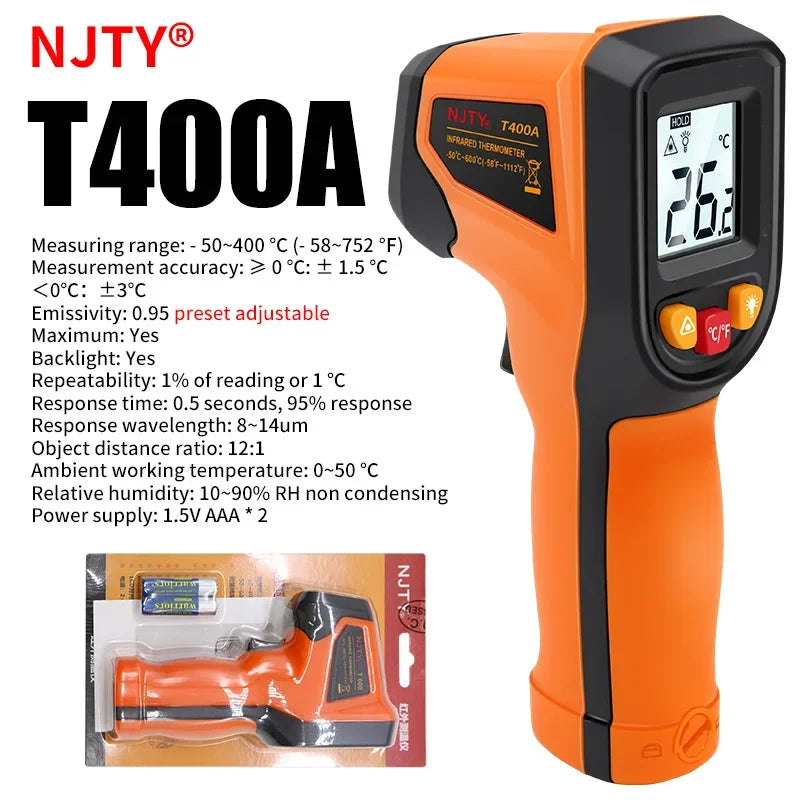 Infrared Thermometer, Portable Temperature Gun for Cooking, Pizza Oven, Grill & Engine - Laser Surface Temperature Reader